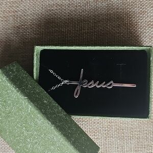 NIB Stylish Silver Tone Jesus Cross Pendant Necklace 16" With 2" Extender